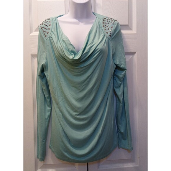 Michael Kors Women Medium Top L/S Embellished Cowl Neck Turquoise - Picture 3 of 11